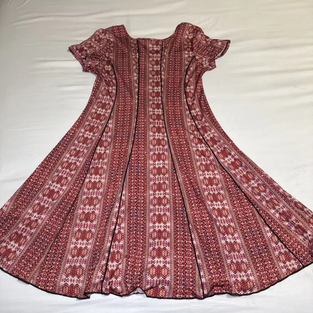 Sere Nade New York Dress Womens Large Red Pink Abstract 3D Piping Detail Stretch